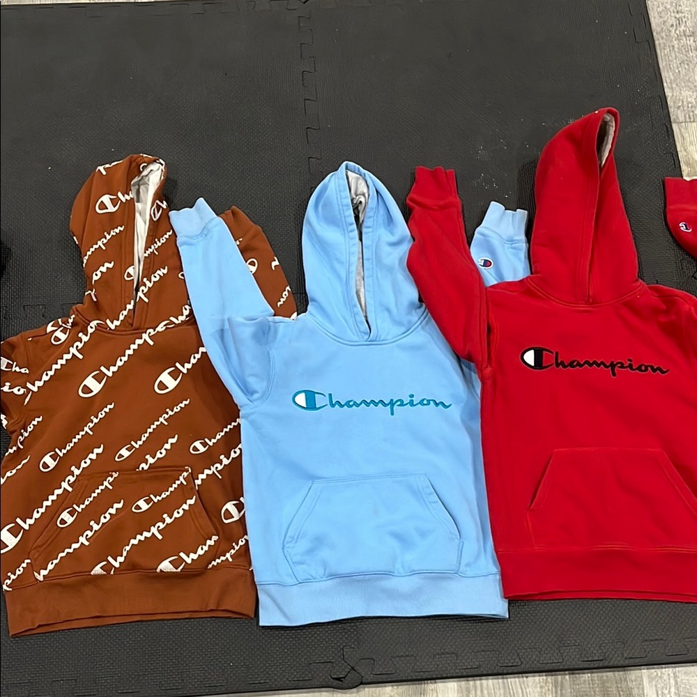Champion Hoodies Brown Blue and Red light blue boys small lot